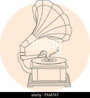 Vintage gramophone outline - retro music turntable Stock Vector