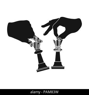 Hands holding chess pieces. Chess single icon in black style vector symbol stock illustration . Stock Vector