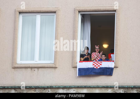 ZAGREB, CROATIA - JULY 15, 2018 : Croatian football fans support ...