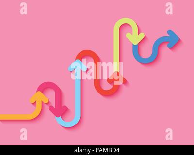 Road way location infographic template with a phased structure. Winding road timeline. Stylish Serpentine in the form of line arrows. Vector EPS 10 Stock Vector