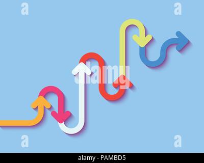 Road way location infographic template with a phased structure. Winding road timeline. Stylish Serpentine in the form of line arrows. Vector EPS 10 Stock Vector