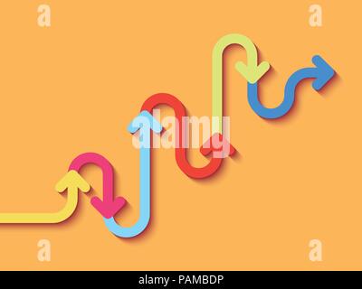 Road way location infographic template with a phased structure. Winding road timeline. Stylish Serpentine in the form of line arrows. Vector EPS 10 Stock Vector