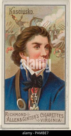 Andrzej Tadeusz Bonawentura Kosciuszko, from the Great Generals series (N15) for Allen & Ginter Cigarettes Brands. Dimensions: Sheet: 2 3/4 x 1 1/2 in. (7 x 3.8 cm). Lithographer: George S. Harris & Sons (American, Philadelphia). Publisher: Allen & Ginter (American, Richmond, Virginia). Date: 1888.  Trade cards from the 'Great Generals' series (N15), issued in 1888 in a set of 50 cards to promote Allen & Ginter brand cigarettes. Museum: Metropolitan Museum of Art, New York, USA. Stock Photo