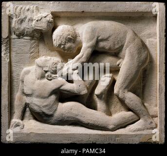 Cain and Abel. Artist: Adolf von Hildebrand (German, Marburg 1847-1921 Munich). Culture: German. Dimensions: 20 1/8 x 23 1/4 x 2 1/8 in.  (51.1 x 59.1 x 5.4 cm). Date: 1890.  Author of the theoretical treatise, Das Problem der Form (1893), Hildebrand was deeply influenced by the sculpture of classical antiquity. His approach to sculpture was essentially that of a stone carver rather than a modeler. Museum: Metropolitan Museum of Art, New York, USA. Stock Photo