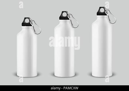 Download Vector Realistic 3d Different Size Small Medium Large Black Empty Glossy Metal Or Plastic Vacuum Thermo Tumbler Flask Icon Set Closeup On Transparency Grid Background Design Template Of Packaging Mockup PSD Mockup Templates