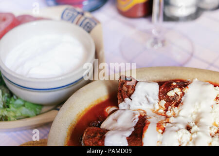 Mexican food or meal in Mexican restaurant, laid table. Stock Photo