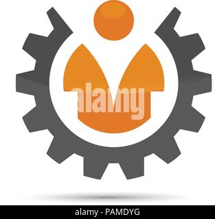 gear with man, Industrial theme worker man in wheel vector logo icon Stock Vector