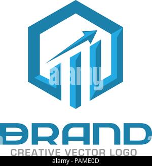 Business finance logo, Arrows and info graphic 3d bar logo, vector logo concept, Business economic logo Stock Vector