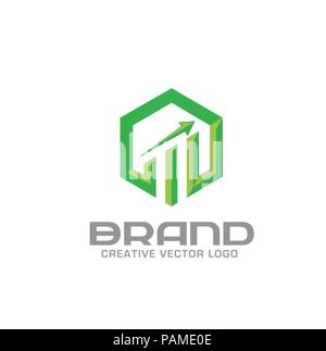Business finance logo, Arrows and info graphic 3d bar logo, vector logo concept, Business economic logo Stock Vector