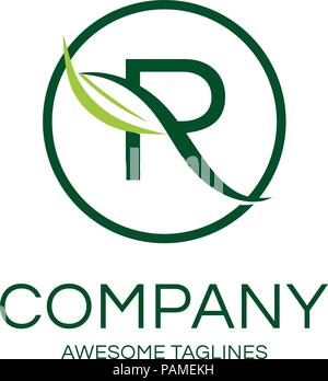 creative elegant letter R with leaf and circle logo concept Stock Vector