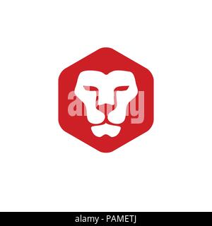 creative Lion head with hexagon vector- vector sign concept illustration. Lion head logo. Wild lion head graphic illustration. Design element Stock Vector