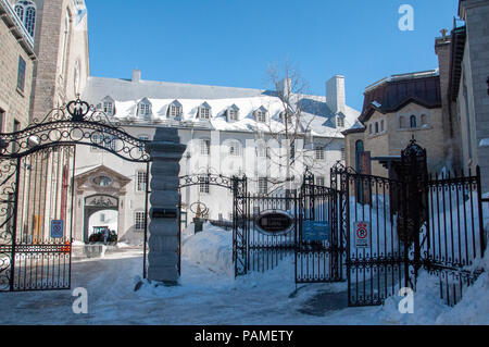 Court Yard Entrance of the University of Laval School of Architecture, 1 Cote de la Fabrique, Old Quebec, Quebec City, Canada Stock Photo