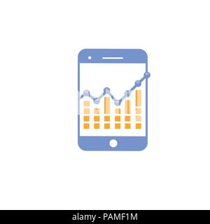 smartphone with digital analytic data apps logo , digital chart symbol smartphone apps Stock Vector