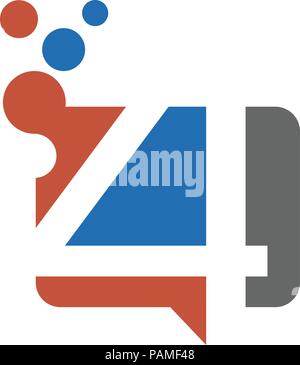 Number four logo. Logo 4 colorful vector template. Number logo design. 4 logo square with dot Stock Vector