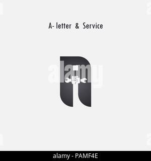 A-letters and human hand icon with wrench vector logo design template. Service tool icon.Maintenance and Technical support concept.Vector illustration Stock Vector