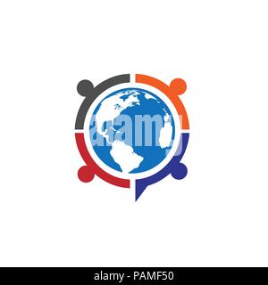 creative  People unity, Colorful people around earth globe, people social community logo Stock Vector