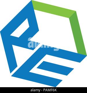 RE letter with box 3d style Business design template logo icon Stock Vector