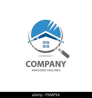 house search logo vector, searching for a house concepts. House with Magnifier. Icon for real estate renovation Stock Vector