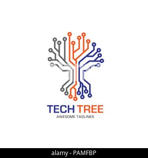 tech tree logo concept- vector logo concept illustration. green network logo sign. Computer technology logo. Vector logo template. Stock Vector
