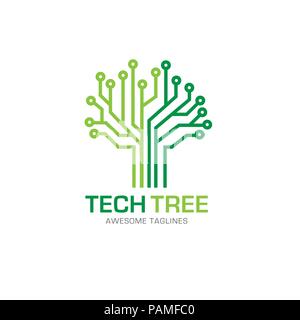 tech tree logo concept- vector logo concept illustration. green network logo sign. Computer technology logo. Vector logo template. Stock Vector