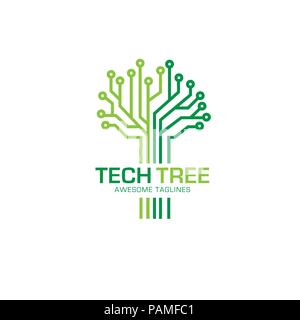 tech tree logo concept- vector logo concept illustration. green network logo sign. Computer technology logo. Vector logo template. Stock Vector