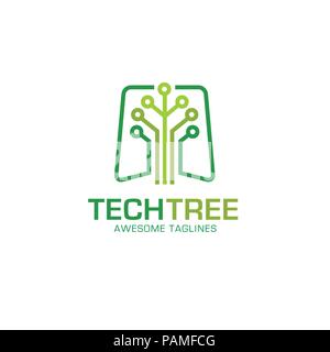 tech tree logo concept- vector logo concept illustration. green network logo sign. Computer technology logo. Vector logo template. Stock Vector