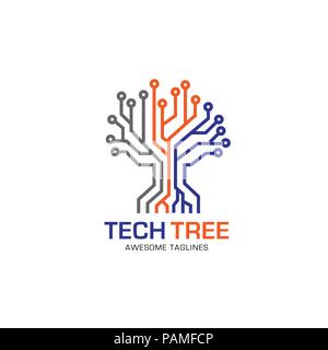 tech tree logo concept- vector logo concept illustration. green network logo sign. Computer technology logo. Vector logo template. Stock Vector