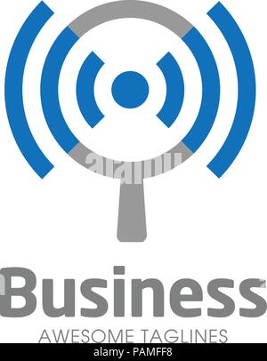 WiFi search logo concept, magnifying glass with WiFi symbol, search and find or zoom logotype concept Stock Vector