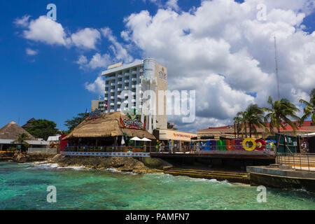 Cozumel, Mexico - May 04, 2018: The coastline and port with blue caribbean water at Cozumel, Mexico Stock Photo