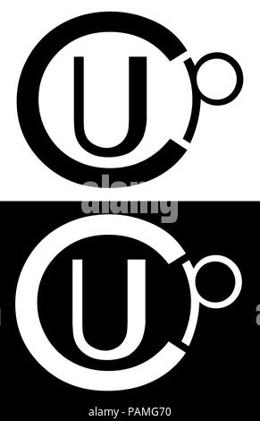 cup of coffee from the word cup minimalist text logo Stock Vector