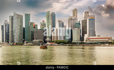 Singapore - Dec 30, 2017: Landscape view at downtown skyscrapers skyline as viewed from over Marina Bay in Singapore.
