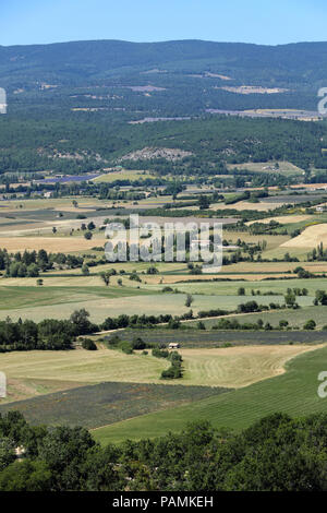 Patchwork of Farmer's fields in valley below Sault, Provence France Stock Photo