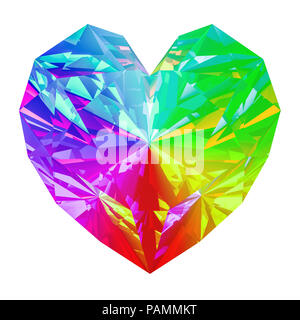 Rainbow jewel in the shape of heart. 3D rendering isolated on white background Stock Photo