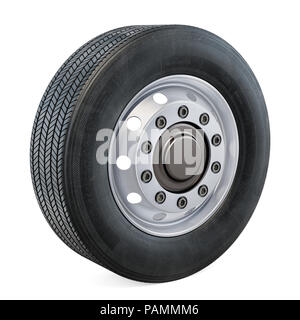 Truck Wheel closeup, 3D rendering isolated on black background Stock Photo