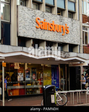 Reading, United Kingdom - June 22 2018:   The store frontage of Sainsburys supermarket in Friar St Stock Photo