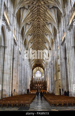 Winchester, United Kingdom - April 29 2018:   A view down the central aisle to the altar of Winchester Cathedral Stock Photo