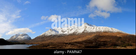 Liathach, Beinn Eighe And Loch Clair In Panorama Stock Photo