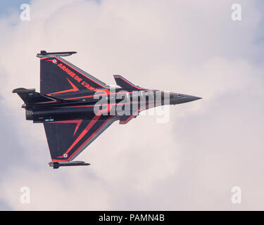 French Air Force Dassault Rafale C multirole military jet flying at the 2018 Royal International Ait Tattoo Stock Photo