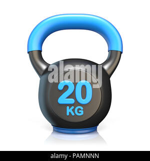 Blue 20 kg kettle bell 3D render illustration isolated on white background Stock Photo