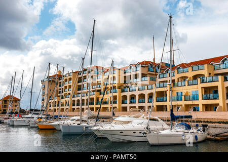 luxury yachts in the marina at Gibraltar's Ocean Marina Stock Photo