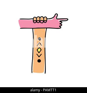 crazy hands alphabet, hand drawn letter T Stock Vector