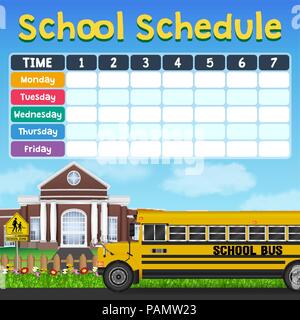 school schedule timetable with student items Stock Vector