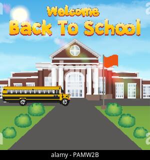 welcome back to school with front school building Stock Vector