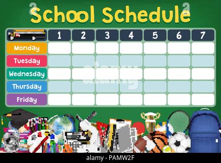 school schedule timetable with student items Stock Vector