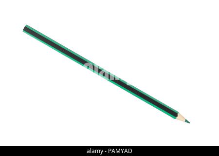Wooden pencil in green and black colors on cheam white background with ...