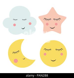 Cute Cloud, Star and Moon Vector Illustration Stock Vector Image & Art ...