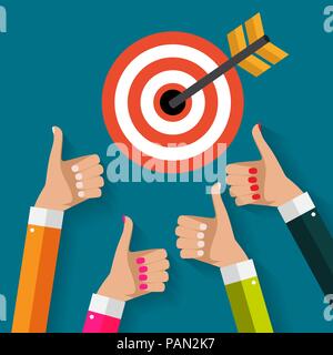 Business concept with Hand of businessman hold target with arrow in modern flat style. Vector illustration Stock Vector