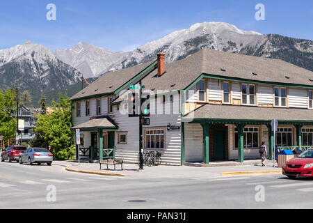 The museum and civic centre in the town of Canmore on the western edge of the Rocky Mountains, Alberta, Canada Stock Photo