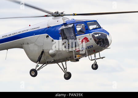 Bristol 171 Sycamore helicopter, part of the Flying Bulls Red Bull sponsored display team at the Farnborough International Airshow, FIA 2018 Stock Photo