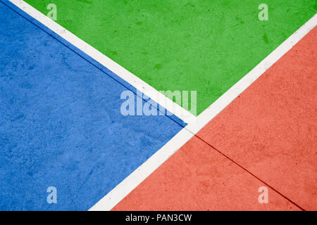 sport field lines closeup - white lines on colorful concrete floor - Stock Photo